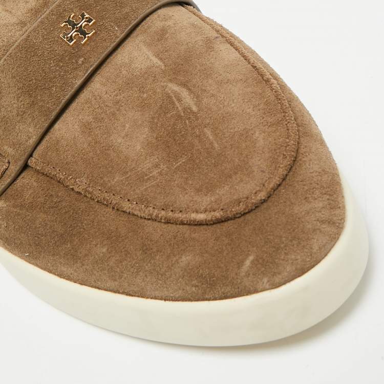 Pre Owned Tory Burch Size 37 Green Suede Slip On Sneakers