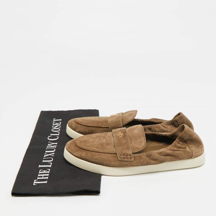 Pre Owned Tory Burch Size 37 Green Suede Slip On Sneakers