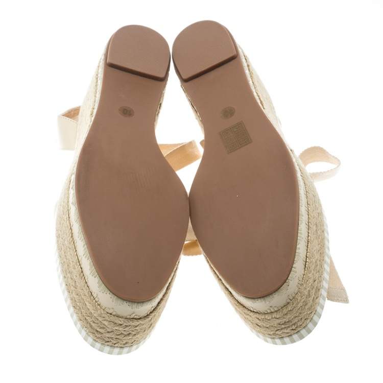 مملوكة مسبقًا Tory Burch Beige Leather Dandy Ankle Wrap Espadrille Wedge Sandals Size 40