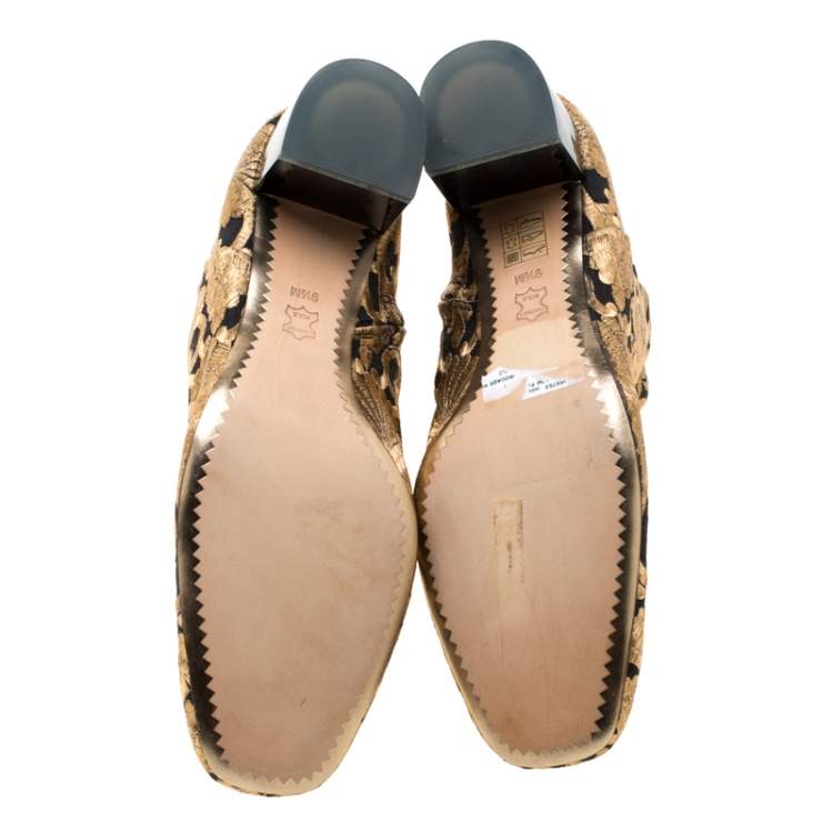 Pre Owned Tory Burch Metallic Gold Brocade Fabric Ankle Boots Size 39.5
