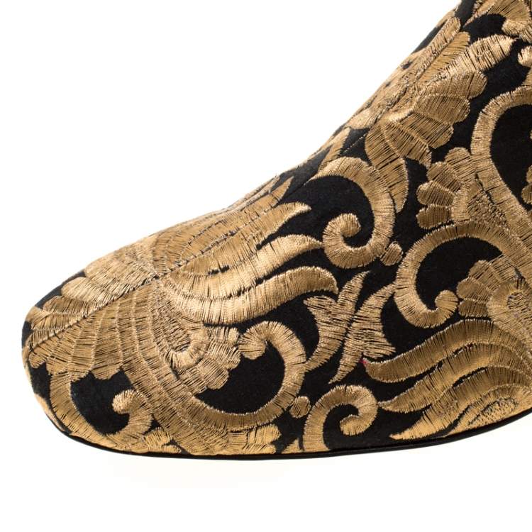 Pre Owned Tory Burch Metallic Gold Brocade Fabric Ankle Boots Size 39.5