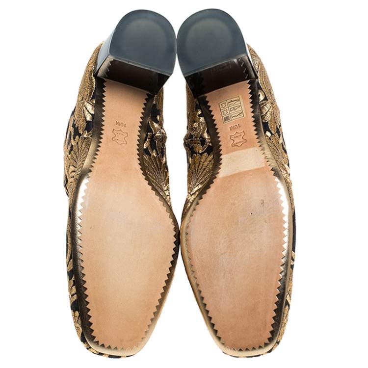 Pre Owned Tory Burch Black/Gold Embroidered Carlotta Booties Size 40
