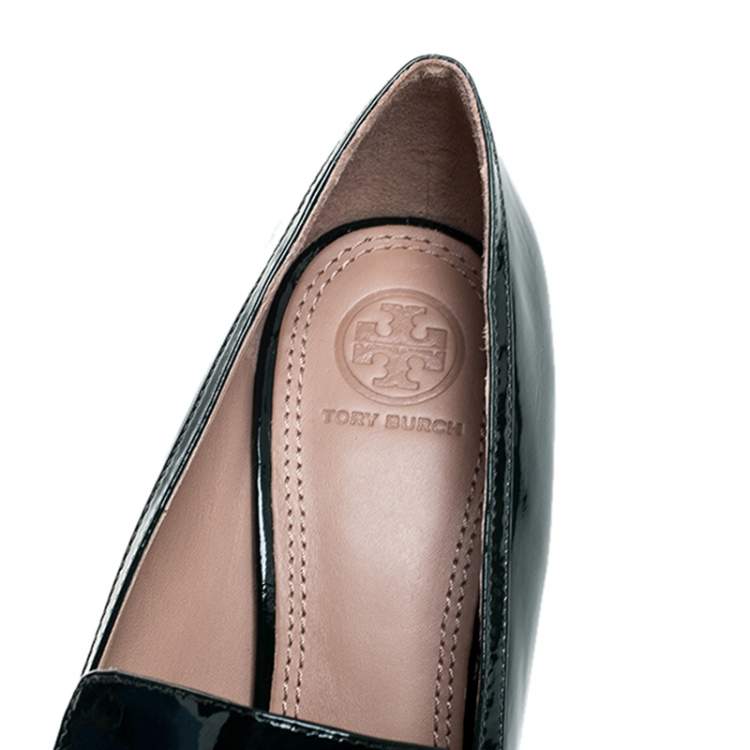 Pre Owned Tory Burch Green Patent Leather Gemini Link Loafer Pumps Size 39