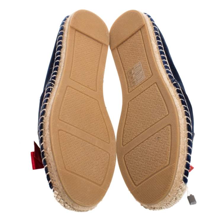 Pre Owned Tory Burch Blue Velvet Barkley Flat Espadrilles Size 39