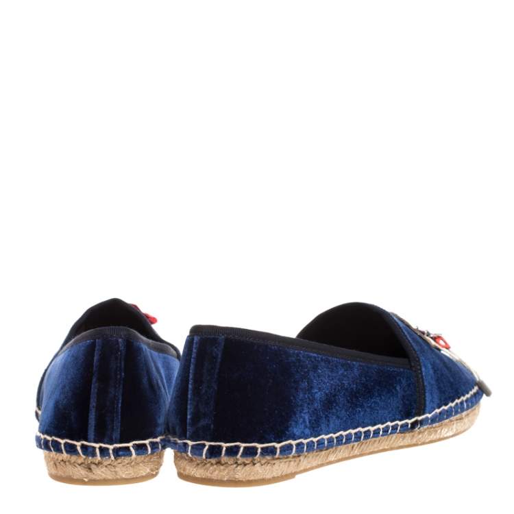 Pre Owned Tory Burch Blue Velvet Barkley Flat Espadrilles Size 39