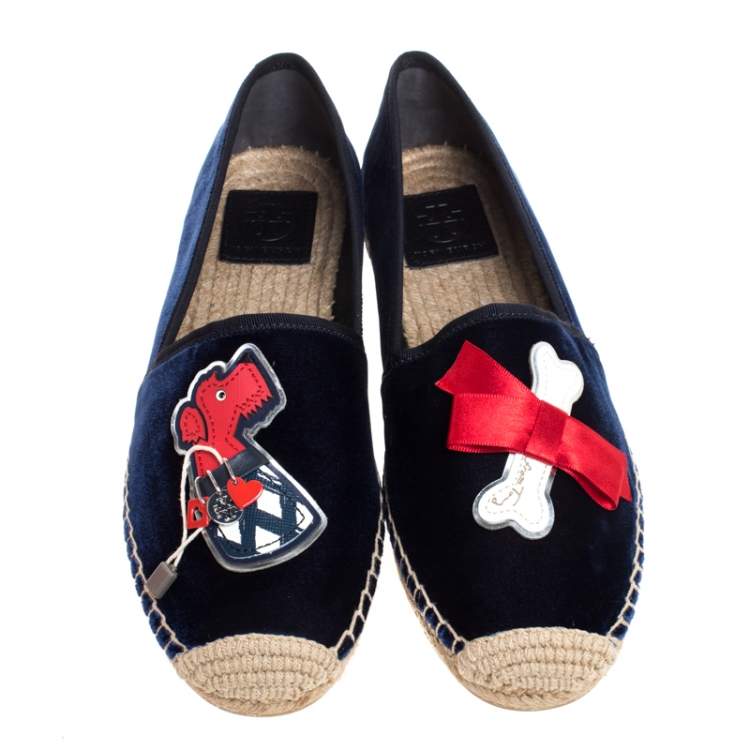 Pre Owned Tory Burch Blue Velvet Barkley Flat Espadrilles Size 39