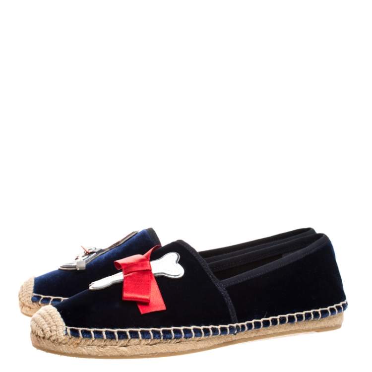 Pre Owned Tory Burch Blue Velvet Barkley Flat Espadrilles Size 39