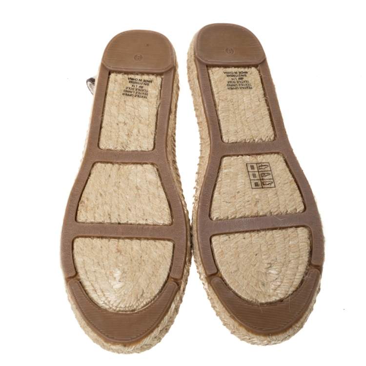 Pre Owned Tory Burch Beige Canvas Slip On Espadrille Loafers Size 39