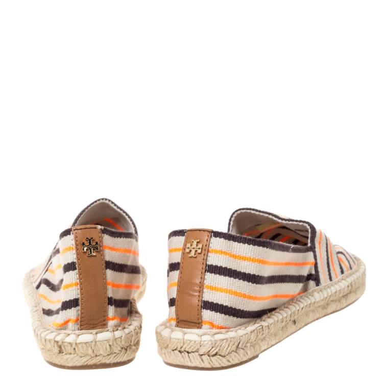 Pre Owned Tory Burch Beige Canvas Slip On Espadrille Loafers Size 39