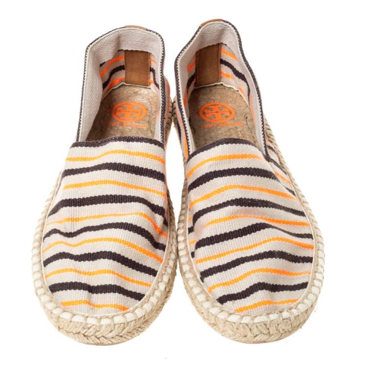 Pre Owned Tory Burch Beige Canvas Slip On Espadrille Loafers Size 39