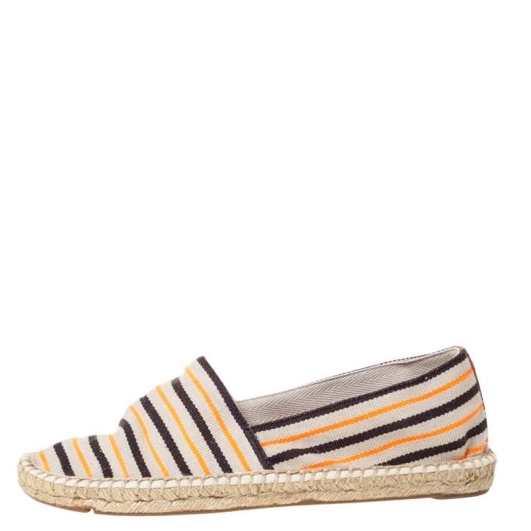 Pre Owned Tory Burch Beige Canvas Slip On Espadrille Loafers Size 39