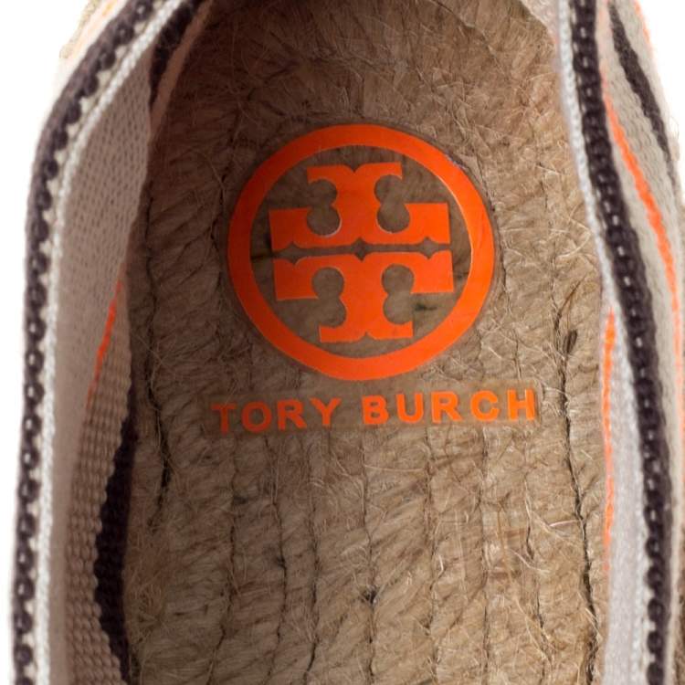 Pre Owned Tory Burch Beige Canvas Slip On Espadrille Loafers Size 39