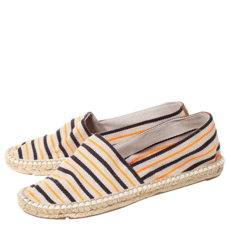 Pre Owned Tory Burch Beige Canvas Slip On Espadrille Loafers Size 39