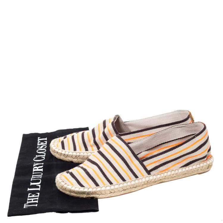 Pre Owned Tory Burch Beige Canvas Slip On Espadrille Loafers Size 39