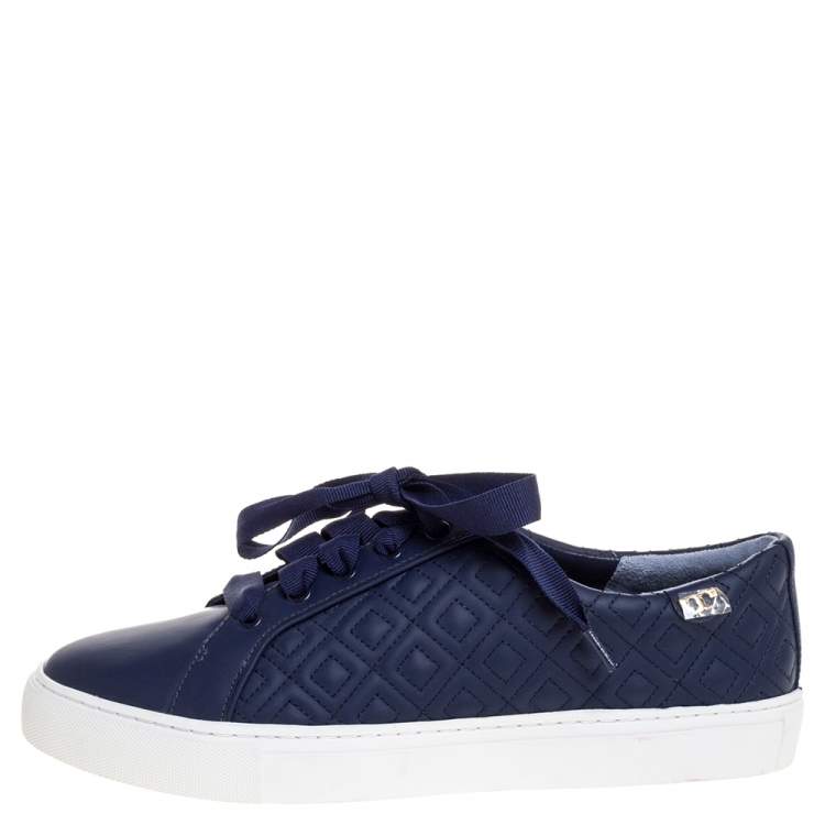 Tory Burch Blue Quilted Leather Marion Low Top Sneakers Size 39 Tory Burch  | TLC