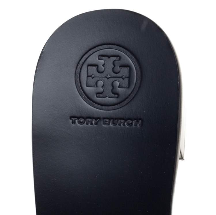 Pre Owned Tory Burch Navy Blue Satin Logan Embellsihed Slide Sandals Size 39