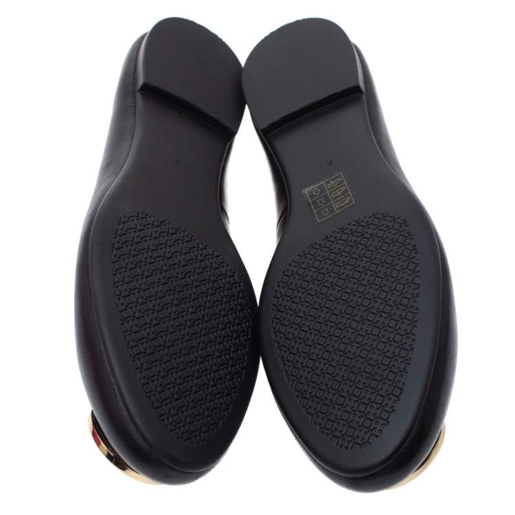Pre Owned Tory Burch Black Leather Benton Ballet Flats Size 38
