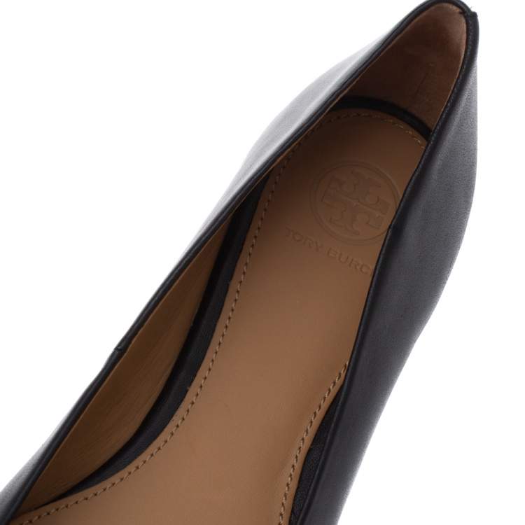 Pre Owned Tory Burch Black Leather Benton Ballet Flats Size 38