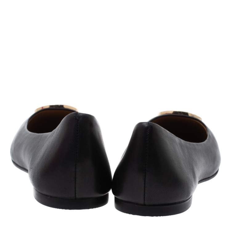 Pre Owned Tory Burch Black Leather Benton Ballet Flats Size 38
