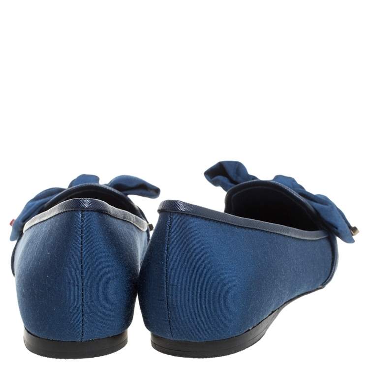 Pre Owned Tory Burch Blue Canvas Penny Smoking Flats Size 35.5