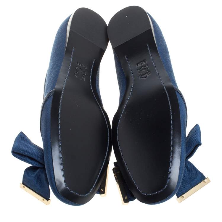Pre Owned Tory Burch Blue Canvas Penny Smoking Flats Size 35.5