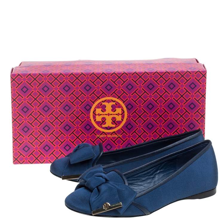 Pre Owned Tory Burch Blue Canvas Penny Smoking Flats Size 35.5