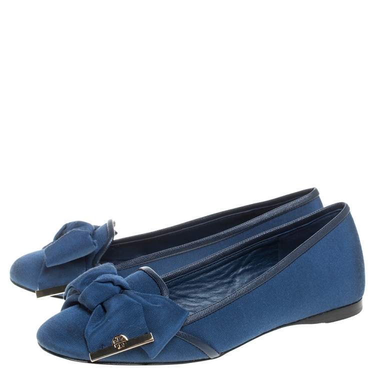 Pre Owned Tory Burch Blue Canvas Penny Smoking Flats Size 35.5