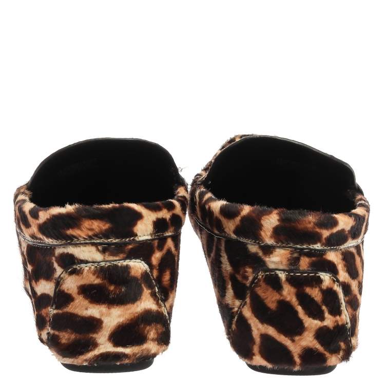 Pre Owned Tory Burch Brown/Black Leopard Print Pony Hair Loafers Size 36