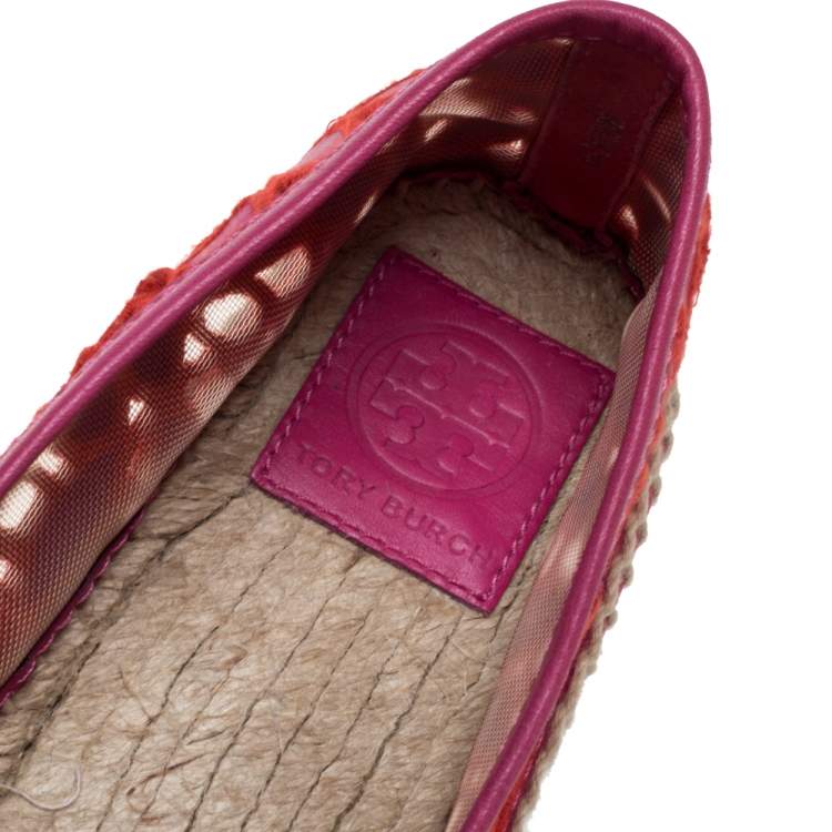 Pre Owned Tory Burch Pink Cotton Lace and Leather Jackie Espadrilles Size 39