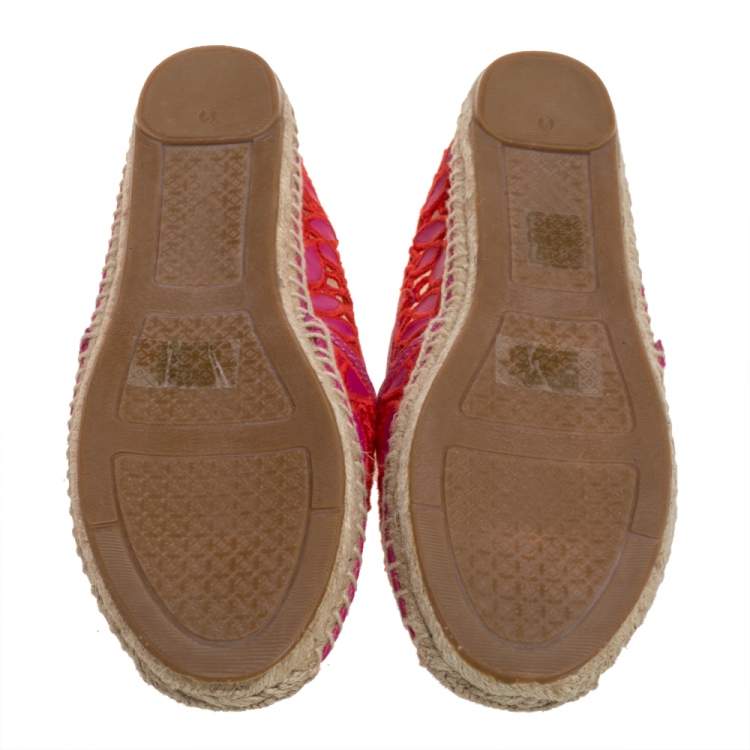 Pre Owned Tory Burch Pink Cotton Lace and Leather Jackie Espadrilles Size 39