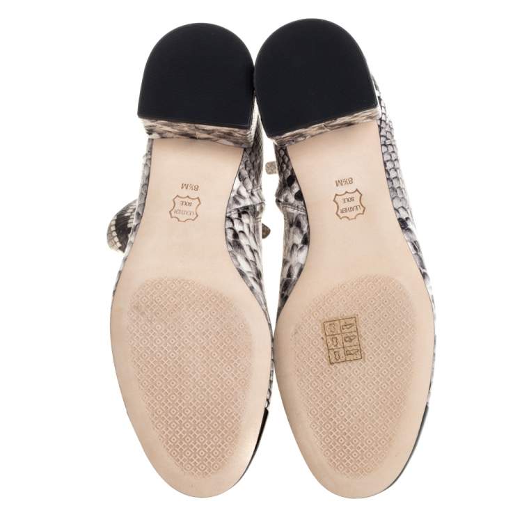Pre Owned Tory Burch Black/White Python Embossed Leather Shelby Ankle Boots Size 38.5