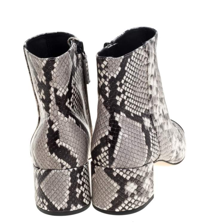 Pre Owned Tory Burch Black/White Python Embossed Leather Shelby Ankle Boots Size 38.5