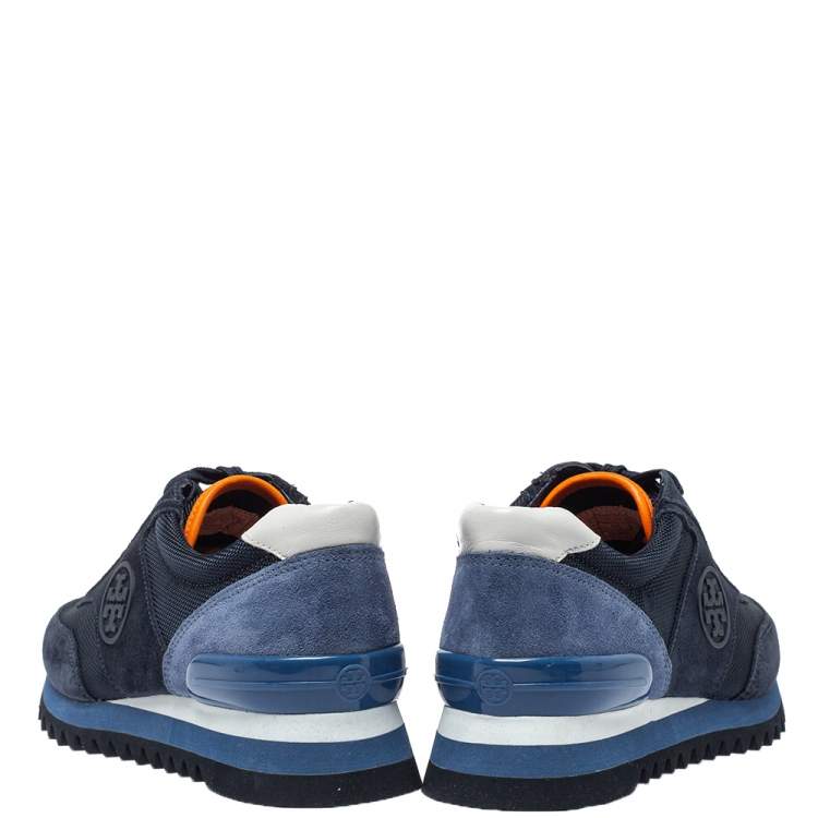 Pre Owned Tory Burch Blue Suede And Nylon Sawtooth Sneakers Size 38