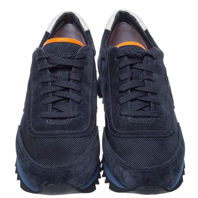 Pre Owned Tory Burch Blue Suede And Nylon Sawtooth Sneakers Size 38