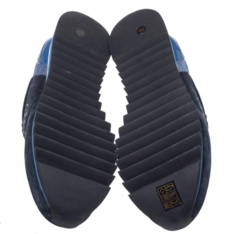 Pre Owned Tory Burch Blue Suede And Nylon Sawtooth Sneakers Size 38