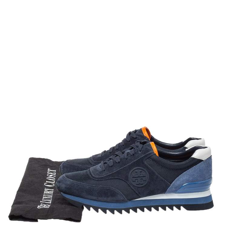 Pre Owned Tory Burch Blue Suede And Nylon Sawtooth Sneakers Size 38
