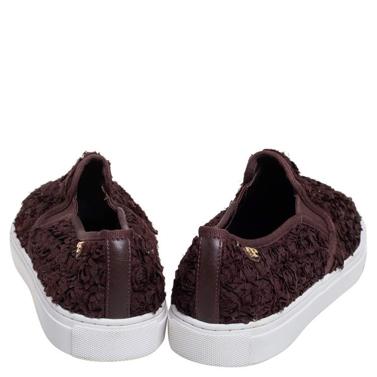 Pre Owned Tory Burch Brown Rosette Slip On Sneakers Size 40