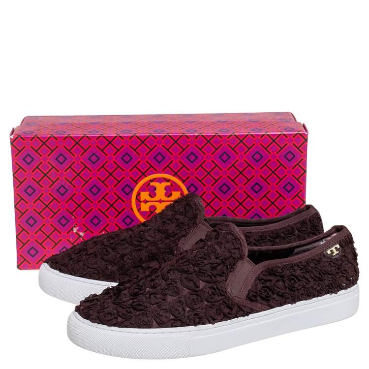 Pre Owned Tory Burch Brown Rosette Slip On Sneakers Size 40