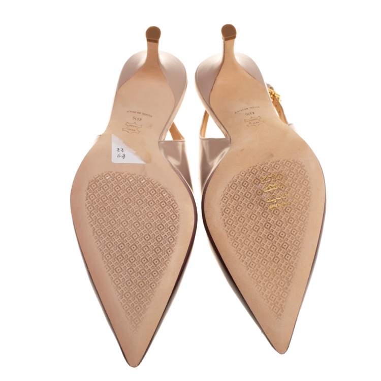 Pre Owned Tory Burch Beige/Purple Ombre Leather Pointed Toe Slingback Sandals Size 36.5