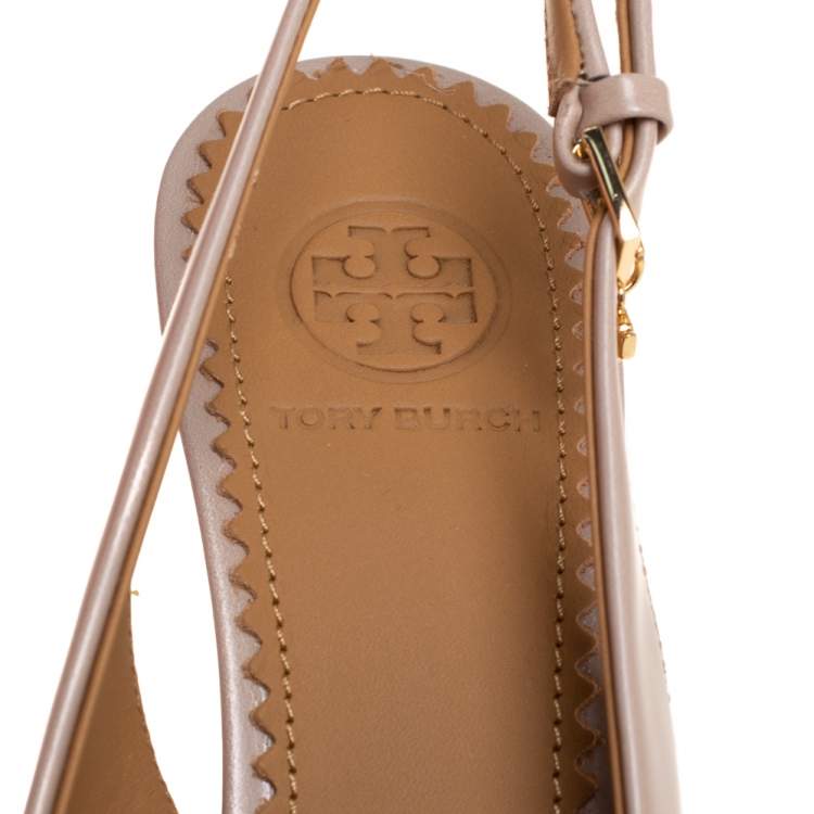 Pre Owned Tory Burch Beige/Purple Ombre Leather Pointed Toe Slingback Sandals Size 36.5