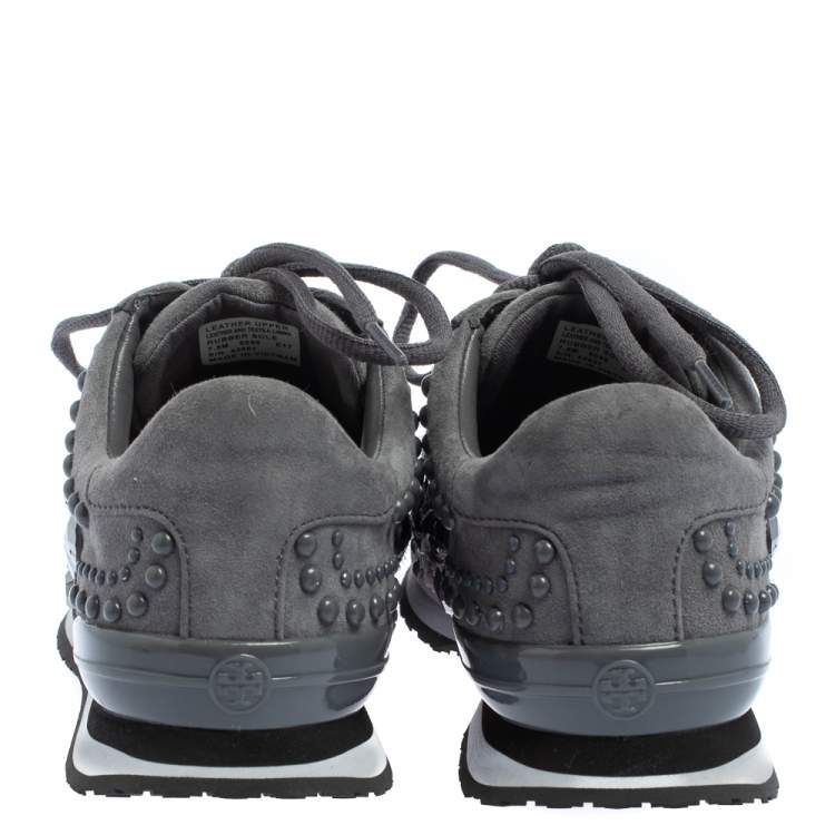 Pre Owned Tory Burch Grey Suede Scarlett Crystal Embellished Sneakers Size 37.5