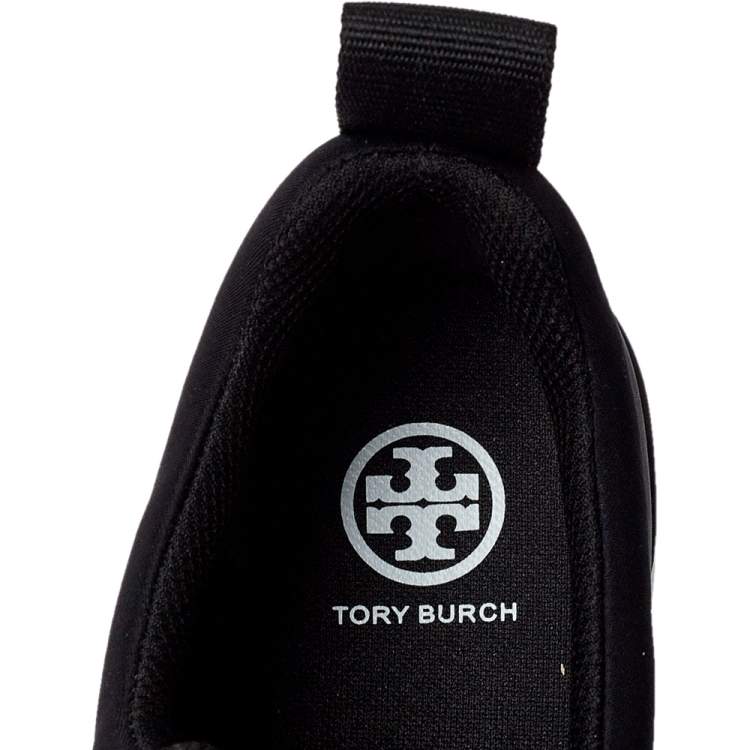 Pre Owned Tory Burch Black Fabric Storm Cloud Crystal Embellished Slip On Sneakers Size 38