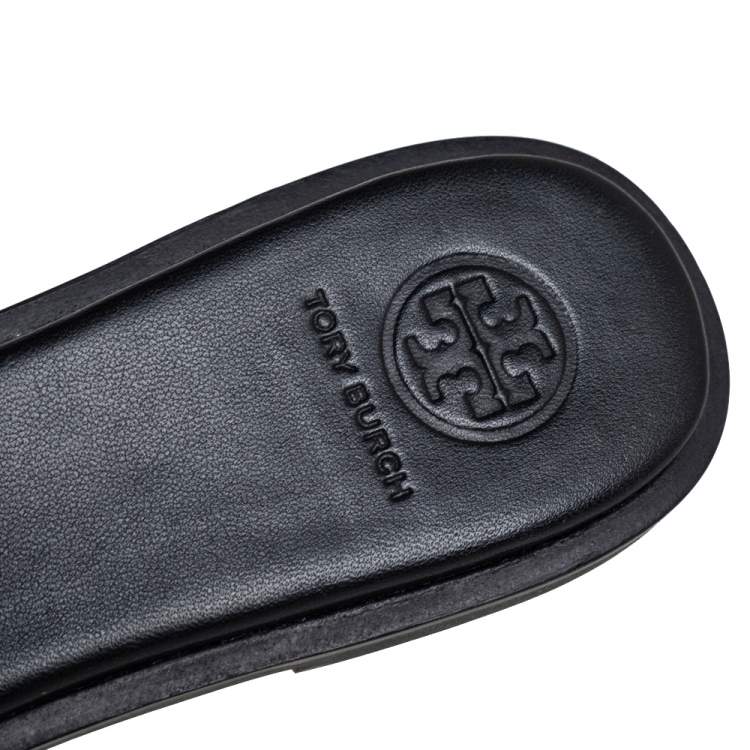 Pre Owned Tory Burch Black Leather Slide Everly Sandals Size 38.5