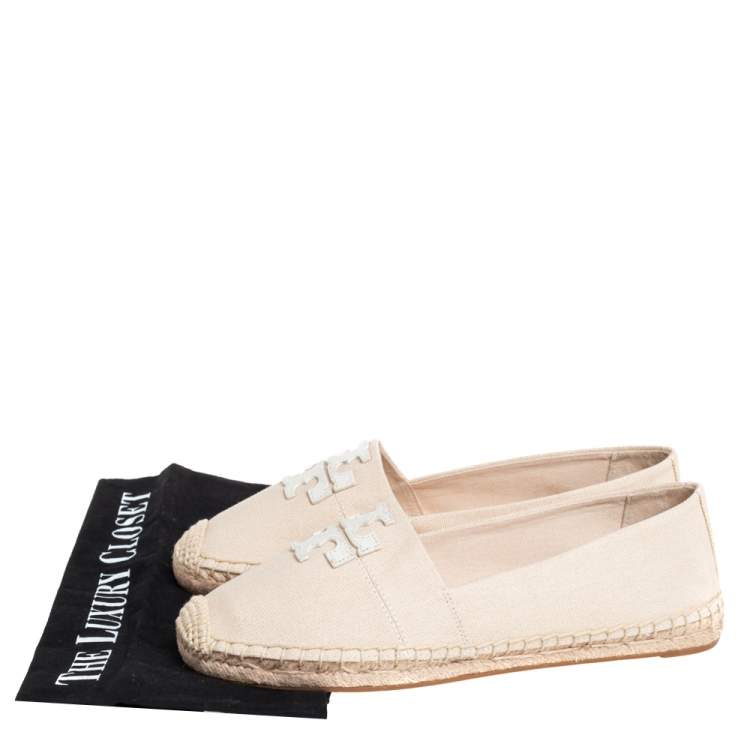 Pre Owned Tory Burch Cream Canvas Weston Flat Espadrilles Size 39