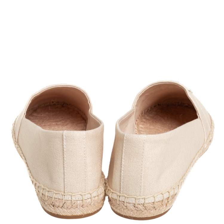 Pre Owned Tory Burch Cream Canvas Weston Flat Espadrilles Size 39
