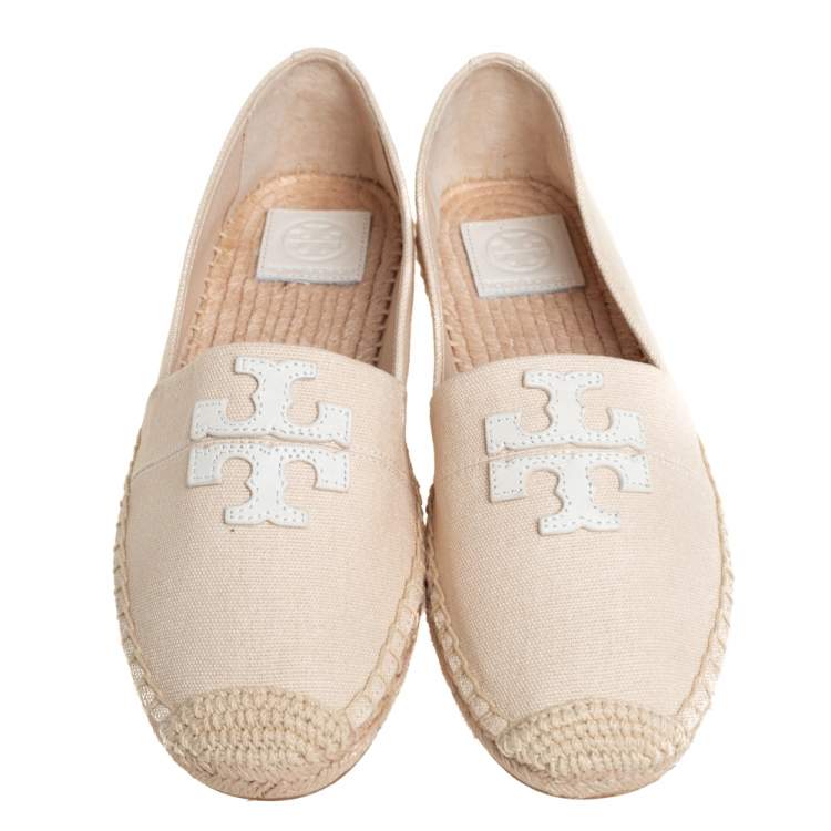 Pre Owned Tory Burch Cream Canvas Weston Flat Espadrilles Size 39