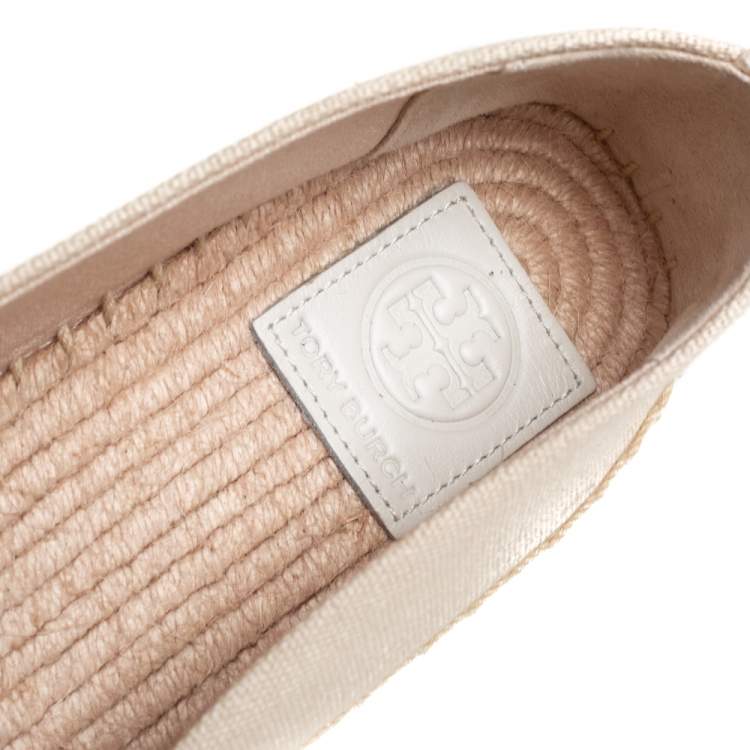 Pre Owned Tory Burch Cream Canvas Weston Flat Espadrilles Size 39
