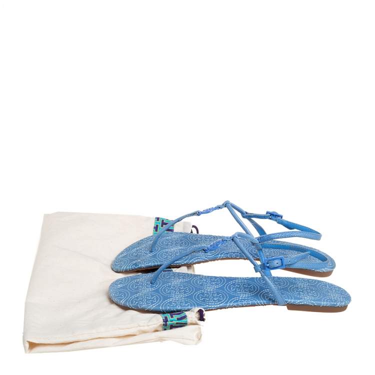 Pre Owned Toy Burch Blue Leather Emmy Thong Sandals Size 39