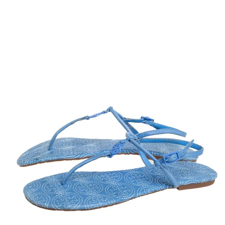 Pre Owned Toy Burch Blue Leather Emmy Thong Sandals Size 39