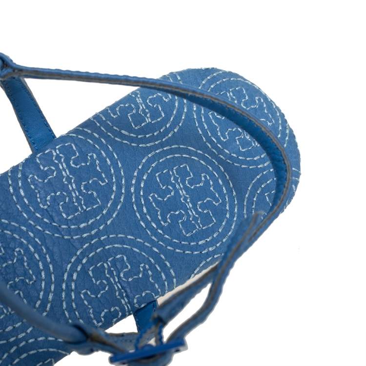 Pre Owned Toy Burch Blue Leather Emmy Thong Sandals Size 39